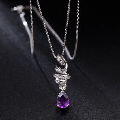 GEM'S BALLET Ribbon Swirl Necklace 6x8mm Pear Shape Natural Amethyst Gemstone Necklace in 925 Stering SIlver Gift For Her