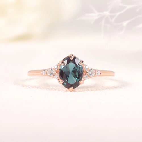 GEM'S BALLET 925 Sterling Silver Oval Alexandrite Engagement Ring Vintage Rose Gold Bridal Ring art Unique Gift Women Jewelry
