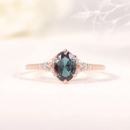 GEM'S BALLET 925 Sterling Silver Oval Alexandrite Engagement Ring Vintage Rose Gold Bridal Ring art Unique Gift Women Jewelry