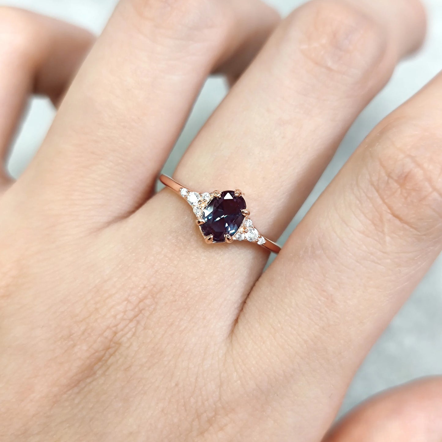 GEM'S BALLET 925 Sterling Silver Oval Alexandrite Engagement Ring Vintage Rose Gold Bridal Ring art Unique Gift Women Jewelry