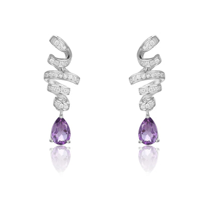 GEM'S BALLET Ribbon Swirl Earrings 5x7mm Pear Shape Natural Amethyst Gemstone Drop Earrings in 925 Stering SIlver Gift For Her