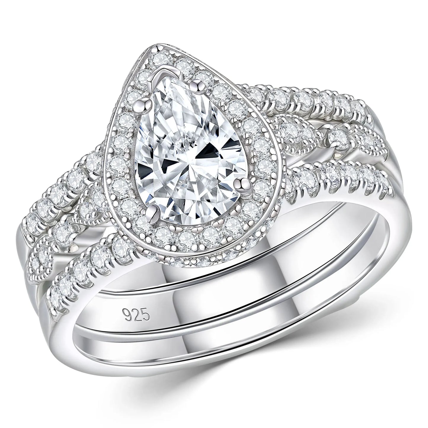 Newshe 2Pcs  GRA Certified Moissanite Radian Cut Wedding Rings Set for Women 925 Sterling Silver Bridal Ring