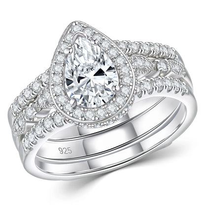 Newshe 2Pcs  GRA Certified Moissanite Radian Cut Wedding Rings Set for Women 925 Sterling Silver Bridal Ring